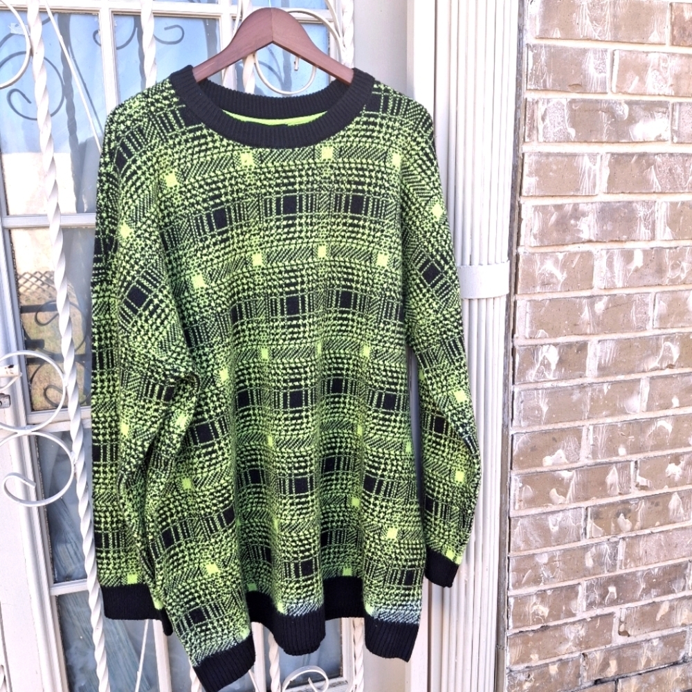 BP x Wild Fang Laura Ombre Plaid Green Black Pullover Sweater Women Size XXL